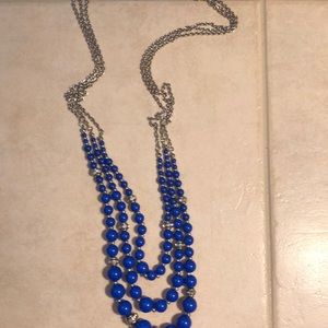 3/$20 Blue, Silver, and Crystal Bead Necklace  32”
